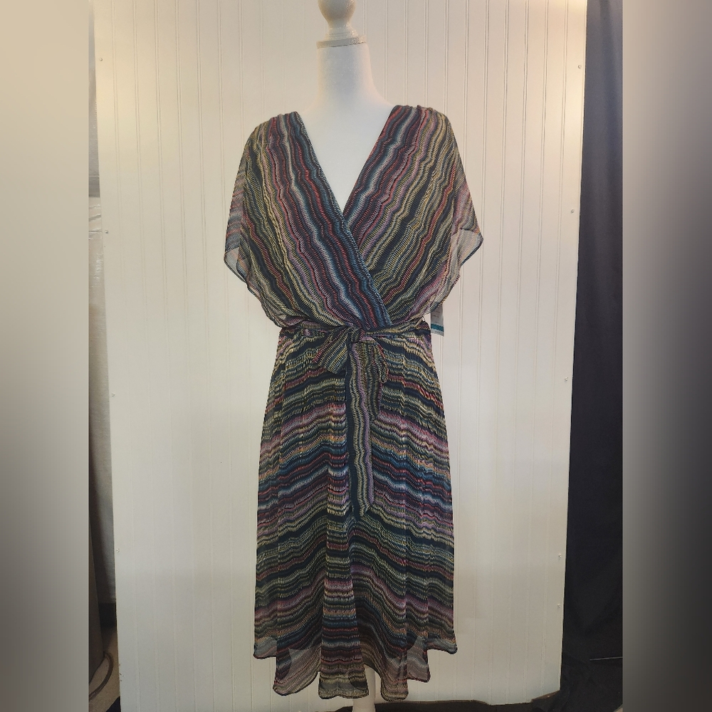 NEW Gabby Skye Women's Tied Waist V Neck Split Shoulder Dress Size 16 Retro Boho